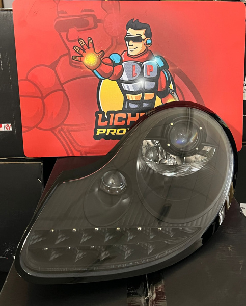 BLACKLINE LED Tagfahrlicht Design Scheinwerfer für Porsche Boxster 986 / 911 996 96-04 schwarz matt